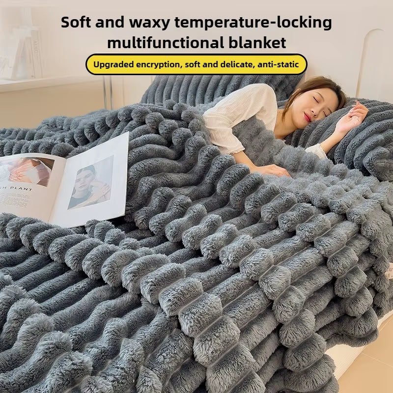 Solid Thickened Wide Striped Flannel Multifunctional Blanket, Can Be Used as Bed Sheet Cover Blanket, Sofa Blanket,Nap Blanket