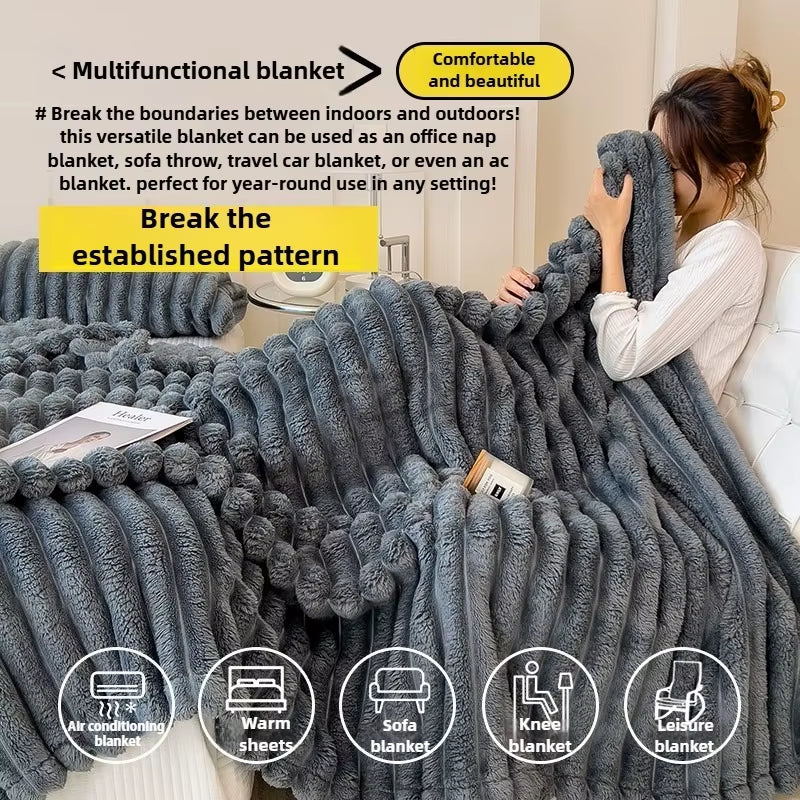 Solid Thickened Wide Striped Flannel Multifunctional Blanket, Can Be Used as Bed Sheet Cover Blanket, Sofa Blanket,Nap Blanket