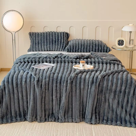 Solid Thickened Wide Striped Flannel Multifunctional Blanket, Can Be Used as Bed Sheet Cover Blanket, Sofa Blanket,Nap Blanket